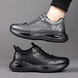 Yeknu Men's Casual Shoes lace up black Trend Wild Fashion Men Shoes Thick-soled Shoe Men genuine Leather Shoes Men Zapatos De Hombre