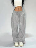 Yeknu Casual Gray Sweatpants Women Wide Leg Black Joggers Classic Baggy Streetwear Female Oversized Sports Trousers All-match