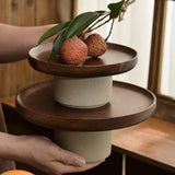 Yeknu Japanese Cake Fruit Tray Wood Egg Tray Dessert Storages Shelf Ceramic Tall Footed Snack Decorative Tray Kitchen Accessories