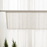 Yeknu 1 Piece Imitation Linen Cross Pattern Lace Cotton Ball Short Curtain Half Curtain Small Curtain Japanese and Korean Style Decorative Curtain for Kitchen Cabinet Restaurant Window Curtain