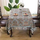 Yeknu European Tablecloth Embroidered Jacquard Dining Table Cloth Vintage Tassel Tea Table Cover Chinese Style Satin Square Tablecloth carpet