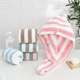 Yeknu Microfiber Hair Towel Wrap Thickened Coral Velvet Cationic Dry Hair Cap Water Absorption and Quick Drying Striped Bath Cap