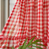 Yeknu Classic Red Plaid Ruffle Short Curtain Sheer For Kitchen Retro Soft Tulle Curtains For Bedroom Small Window Coffee Half-curtain