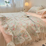 Yeknu Summer Quilt Cotton Korean Ins Lace Fragmented Series  Air Condition Quilt High Quality Summer Blanket set