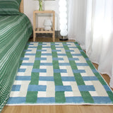 Yeknu Minimalist Carpet Living Room Home Decoration Carpets Bedroom Bedside Blanket Strip Girls Room Floor Mat Green Plaid Rugs 러그