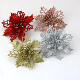 Yeknu (10pcs) Artificial Christmas Tree Flower Glitter Decorations Xmas Ornaments New Year Gift