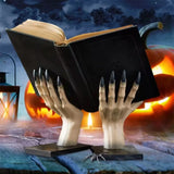 Yeknu Halloween Hand Book Stand Resin Statue Bookshelf Scary Party Tabletop Home Decoration Witch Book Holder Bookcase Bedroom Desk