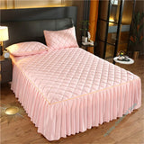 Yeknu Luxury Thicken Pink Quilted Bed Spread Queen Size Nordic High Quality Pleated Edge Bedspread on The Bed Embroidery Bedspreads