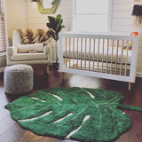 Yeknu Nordic Green Leaf Rug Cotton Kids Room Floor Mat Soft Baby Girl Boy Play Area Children Bedroom Playmat Spring Home Nursery Decor