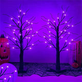 Yeknu 1pc 24in Orange And Purple Halloween Birch Tree Light Battery Operated Table Lamp Indoor Home Party  Halloween Decorations