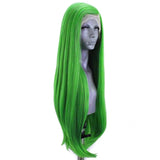 Yeknu Green Color Straight Glueless Synthetic Hair Lace Front Wig For Black Women High Temperature Fiber Natural Hairline Cosplay