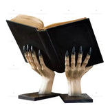 Yeknu Halloween Hand Book Stand Resin Statue Bookshelf Scary Party Tabletop Home Decoration Witch Book Holder Bookcase Bedroom Desk