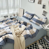 Yeknu Bed Linen Washed Cotton Striped Grid Minimalist Bedding Sheet Set Comforter Sets Queen Duvet Cover Double For Boys And Girls