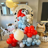 Yeknu 120Pcs Cow Theme Balloons Garland Arch Kit Red Blue Yellow Coffee Balloons with Cow Print Balloons for Kids Boy Farm Party Decor