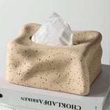 Yeknu Beige Tissue Box Hollow Out  Tissue Box Modern Art Paper Towel Box Napkin Holder for Living Room Coffee Table