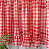 Yeknu Classic Red Plaid Ruffle Short Curtain Sheer For Kitchen Retro Soft Tulle Curtains For Bedroom Small Window Coffee Half-curtain