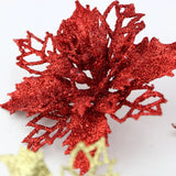 Yeknu (10pcs) Artificial Christmas Tree Flower Glitter Decorations Xmas Ornaments New Year Gift