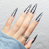 Yeknu 24Pcs Long Almond Stiletto False Nails Silver Base Ivy Design Press on Fake Nails Simple Wearable Nail Tips with Glue