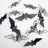 Yeknu New 12Pcs Halloween 3D Hollow Bat Wall Stickers Black Bat Sticker Room Decor Party DIY Decals Halloween Horror Bats Removable