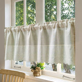 Yeknu Beige Splicing Short Curtains Valance For Kitchen Cafe Barrier Natural Linen Blended Semi-translucent Small Half Curtain Voile