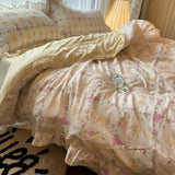 Yeknu Korean Princess Duvet Cover Set Skin Friendly Wash Cotton Bedding Set Of Four Pieces Lace Bedin Set Bed Sheets Comforter Cover