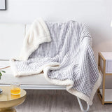 Yeknu Modern Simple Plaid Double-Layer Lambswool Blanket Office Lunch Break Warm Blanket Home Sofa Thickened Soft Shawl Blanket