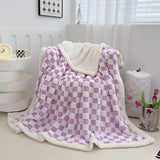 Yeknu Checkerboard Plaid Lamb Blanket Soft Thick Fluffy Warm Nap Blanket Double Sided Velvet Blanket Sofa Cover Bed Cover Bedspread