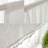 Yeknu 1 Piece Imitation Linen Cross Pattern Lace Cotton Ball Short Curtain Half Curtain Small Curtain Japanese and Korean Style Decorative Curtain for Kitchen Cabinet Restaurant Window Curtain