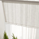 Yeknu 1 Piece Imitation Linen Cross Pattern Lace Cotton Ball Short Curtain Half Curtain Small Curtain Japanese and Korean Style Decorative Curtain for Kitchen Cabinet Restaurant Window Curtain