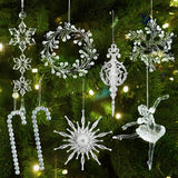 Yeknu Xmas Tree Transparent Snowflake Hanging Ornaments Acrylic Pendant 2024 Christmas Decoration for Home Navidad Gifts New Year