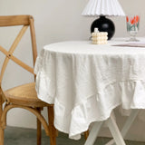 Yeknu Runner Towel Table Cover White Lace Wavy Side Table Cloth Wedding Decoration Rectangular Tablecloths lace hem cotton cover