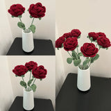 Yeknu 1PC Modern Elegance Simulation Flower Home Decoration Dining Table Knitted Rose Single Bouquet Wedding Artificial Flower