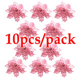 Yeknu (10pcs) Artificial Christmas Tree Flower Glitter Decorations Xmas Ornaments New Year Gift