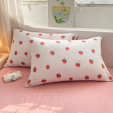 Yeknu Ins Pink Strawberry Cute Bedding Set Cartoon Fruit Duvet Cover Soft Queen Full Size Flat Bed Sheet Girls Quilt Cover Pillowcase