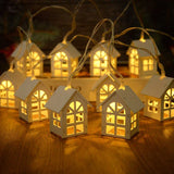 Yeknu 2M 10LED Christmas Wooden House LED Fairy Light String 2025 New Year Home Hanging Garland Xmas Tree Ornaments Decoration Lamp