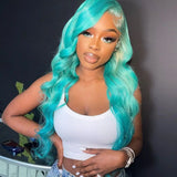 Yeknu Light Blue Blonde Wavy Synthetic Hair Wigs for Black Women 26Inches Silky Straight Soft Lace Front Wigs Cosplay Daily Wear