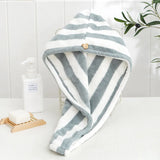 Yeknu Microfiber Hair Towel Wrap Thickened Coral Velvet Cationic Dry Hair Cap Water Absorption and Quick Drying Striped Bath Cap