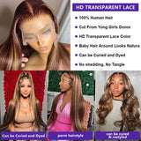 Yeknu 13x4 13x6 Transparent Lace Frontal Wigs Straight Human Hair 200 Density P4/27 Highlight Colored Lace Front Human Hair Wigs