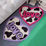 Yeknu Pink Tufted Rug Heart Letter Rugs Living Area Bedroom Floor Non-Slip Mat Kids Room Home Decor Love Carpet