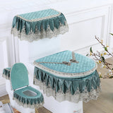 Yeknu Four Seasons Lace Toilet Cushion Three Piece Flannel Printing Toilet Seat Set with U-shaped Zipper Beauty Toilet Dust Cover