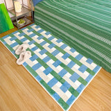 Yeknu Minimalist Carpet Living Room Home Decoration Carpets Bedroom Bedside Blanket Strip Girls Room Floor Mat Green Plaid Rugs 러그