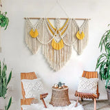 Yeknu Handwoven Macrame Tapestry  Wall Hanging Tapetry Bohemia Tassel Curtain Tapestry with Wooded Stick  Boho Decorn Stick