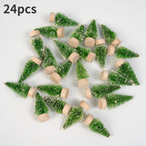 Yeknu 24pcs, Mini Christmas Sisal Snow Frost Tree with Wooden Bottling Brush - Perfect Desktop Tree for Christmas Party and Home Decor