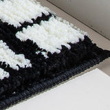 Yeknu Tufting Black White Bathroom Mat Soft Geometric Stripe Bathmat Carpet Living Area Pad Anti-slip Tidy Rug Home Room Decor