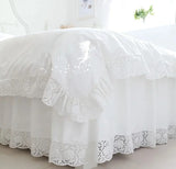 Yeknu 100% Cotton White Bedding Set Princess Sunflower Hollowed Out 4pcs Set Ruffles Bedding Kit US King Queen Size Pink Duvet Covers