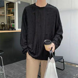 Yeknu Korean INS Niche Design Men Clothing Round Neck Hole T-shirt Men and Women Long Sleeve Retro Loose Casual Drape Mens T Shirts