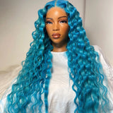 Yeknu Blue Deep Wave Synthetic Lace Front Wig High Temperature Fiber  Lace Wigs for Women Long Hair Wavy Wigs Heat Resistant Cosplay