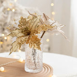 Yeknu 1PC Christmas Gold Silver Imitation Flower Xmas Tree Sequins Artificial Flowers DIY Ornaments for Festival Party New Year Decor