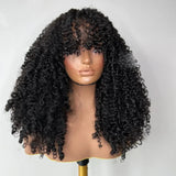 Yeknu Long Middle Part 26 inch Soft 180Density Black Kinky Curly Machine Wig With Bangs For Black Women Glueless Cosplay Daily Use
