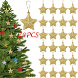 Yeknu Gold Glitter Star Ornaments Christmas Tree Hanging Pendant Christmas Decorations for Home Navidad New Year Party DIY Gift